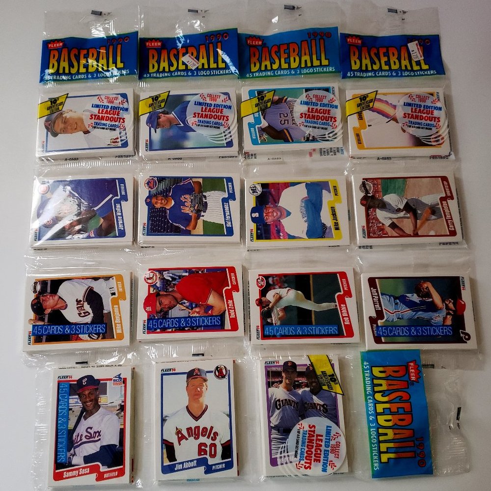 1990 Fleer Baseball Cards 225 Trading Cards & 15 Logo Stickers 10th Anniversary